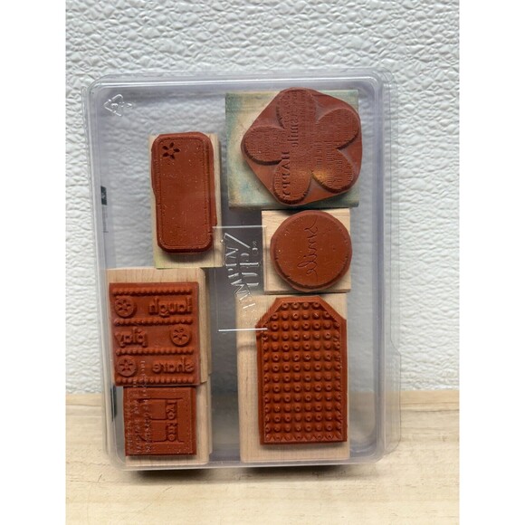 2006 Stampin Up Be Happy Set Of 6 Wood Mounted Rubber Stamps - Picture 2 of 4